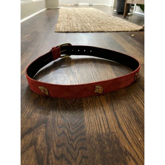 Vintage Laurel Genuine Leather Belt Made in Italy Red Suede Gold Leaf Detail XS - Picture 2 of 8